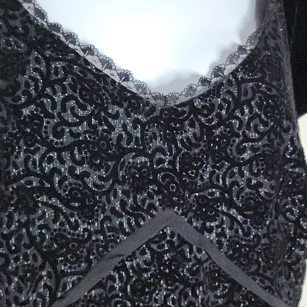 Velvet Burn Out Vintage Black Whimsygoth Y2K Goth Silk Blend Top 14P